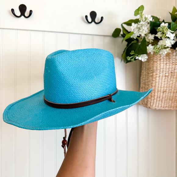 San Diego Hat Co 100% Paper Weaved Fedora Hat with Chin Strap Blue - Picture 1 of 8